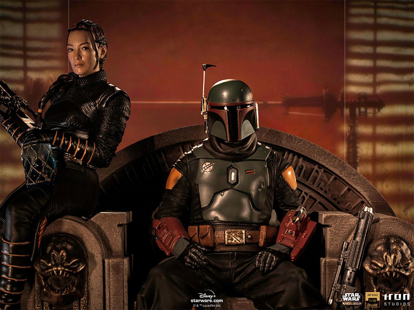Star wars iron studios the mandalorian boba fett and fennec shand on throne deluxe11